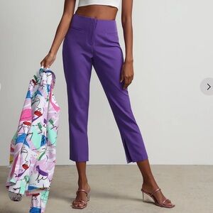Purple High-Waisted Slit-Hem Ankle Pant